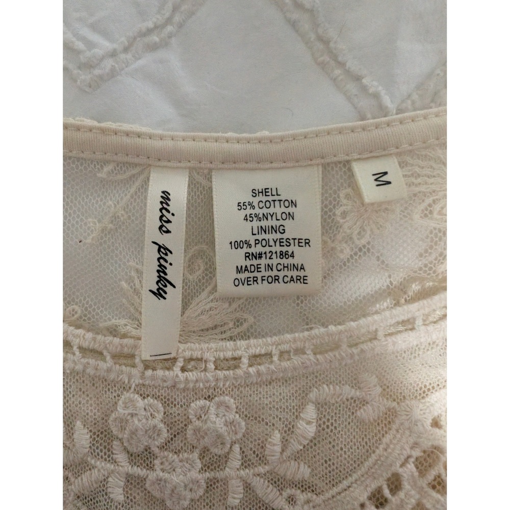 Miss Pinky Ivory Sheer Lace Dress Embroidered Short Sleeve Lined Medium - Picture 4 of 4